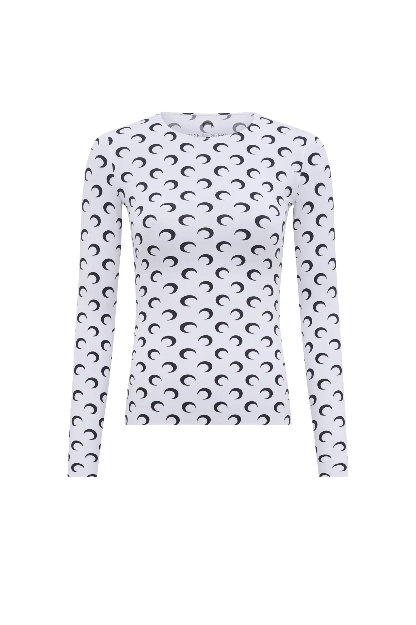 Marine Serre Recycled Moon Jersey Second Skin Crewneck Top in White SECOND SOURCE