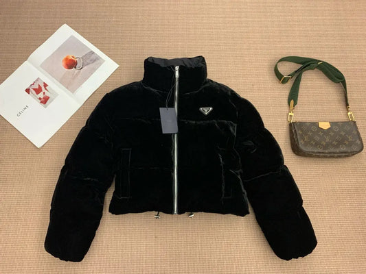 Prada Convertible Cropped Velvet-Down Jacket - SECOND SOURCE