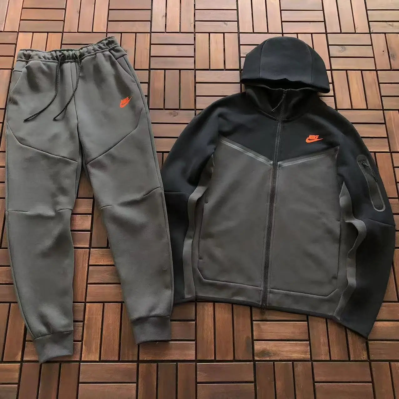 Nike Tech Fleece Dark Smoke Grey Orange - SECOND SOURCE