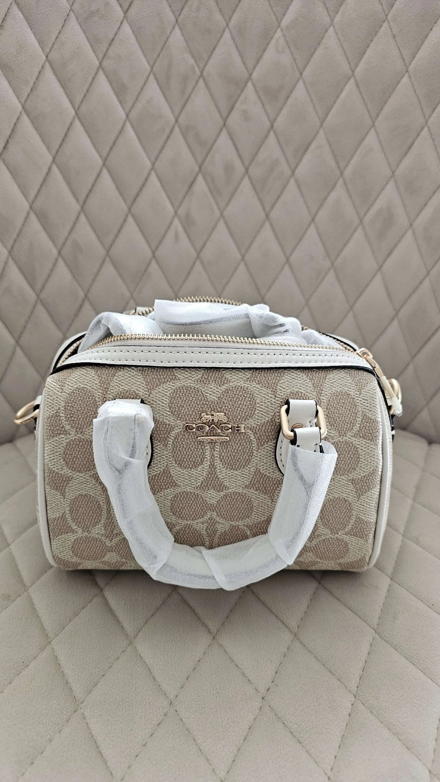 Coach Rowan MINI Satchel Bag In Signature Canvas Tan SECOND SOURCE