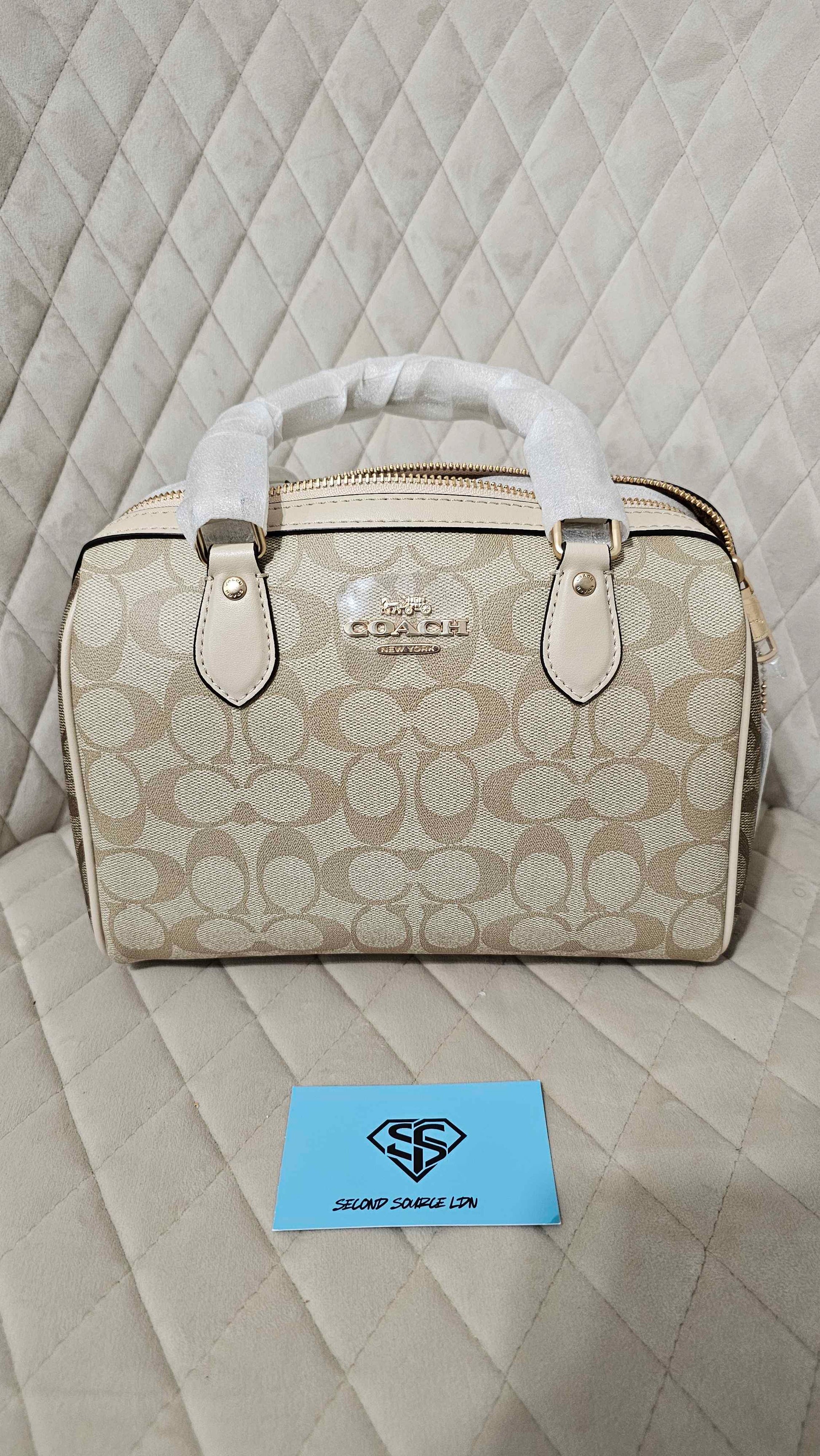 Coach Rowan Satchel Bag In Signature Canvas Sand SECOND SOURCE
