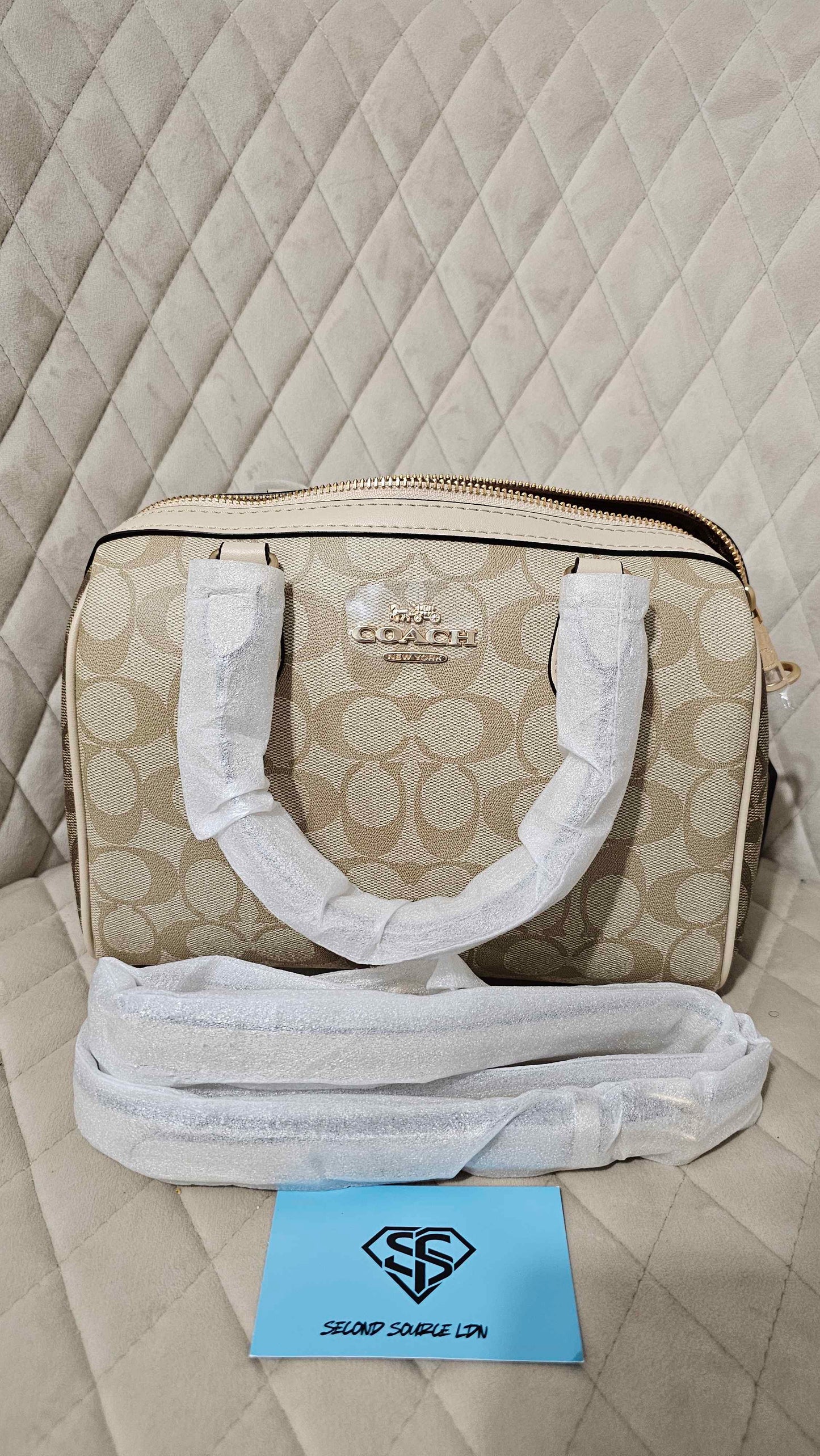 Coach Rowan Satchel Bag In Signature Canvas Sand SECOND SOURCE