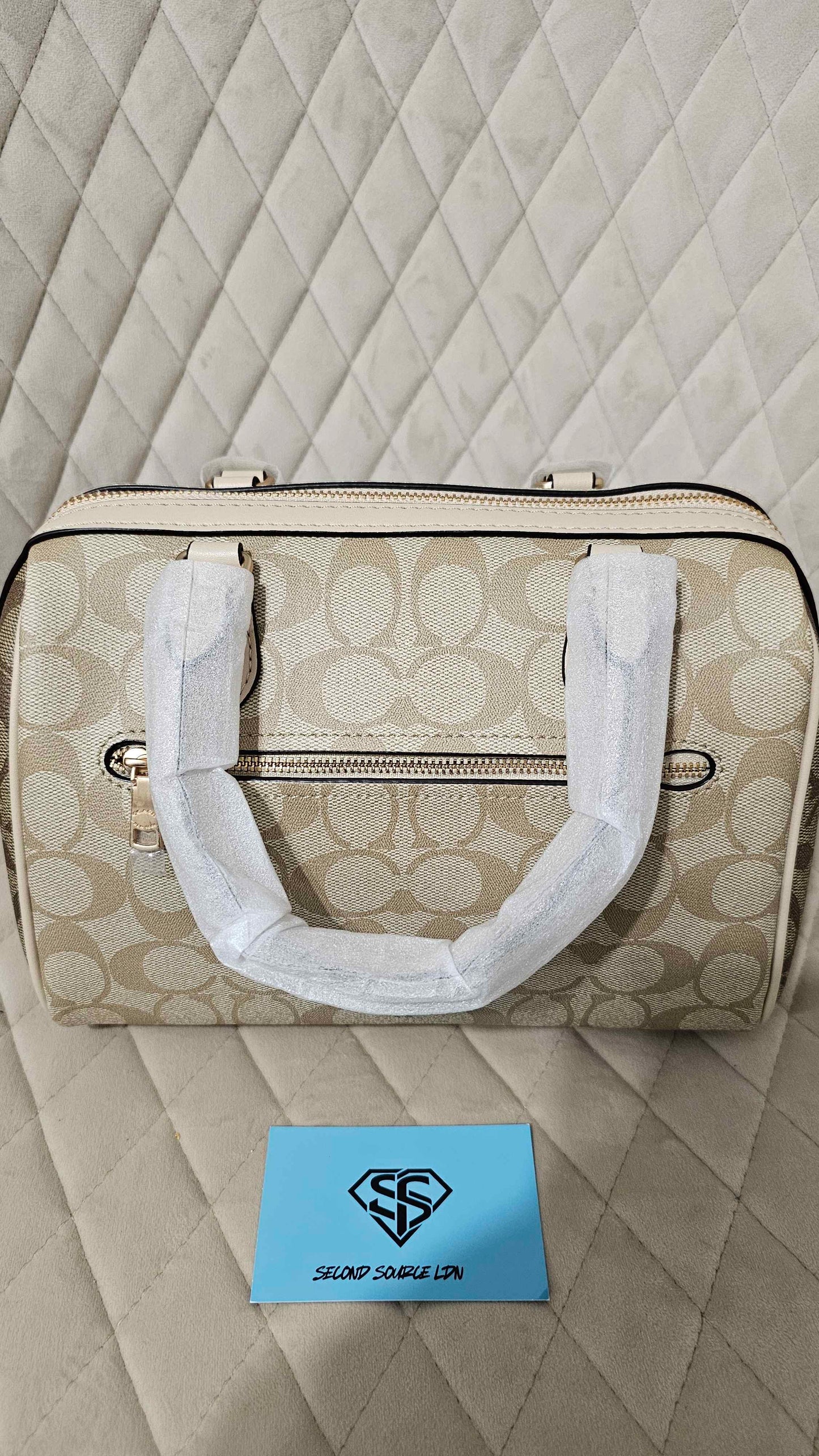 Coach Rowan Satchel Bag In Signature Canvas Sand SECOND SOURCE