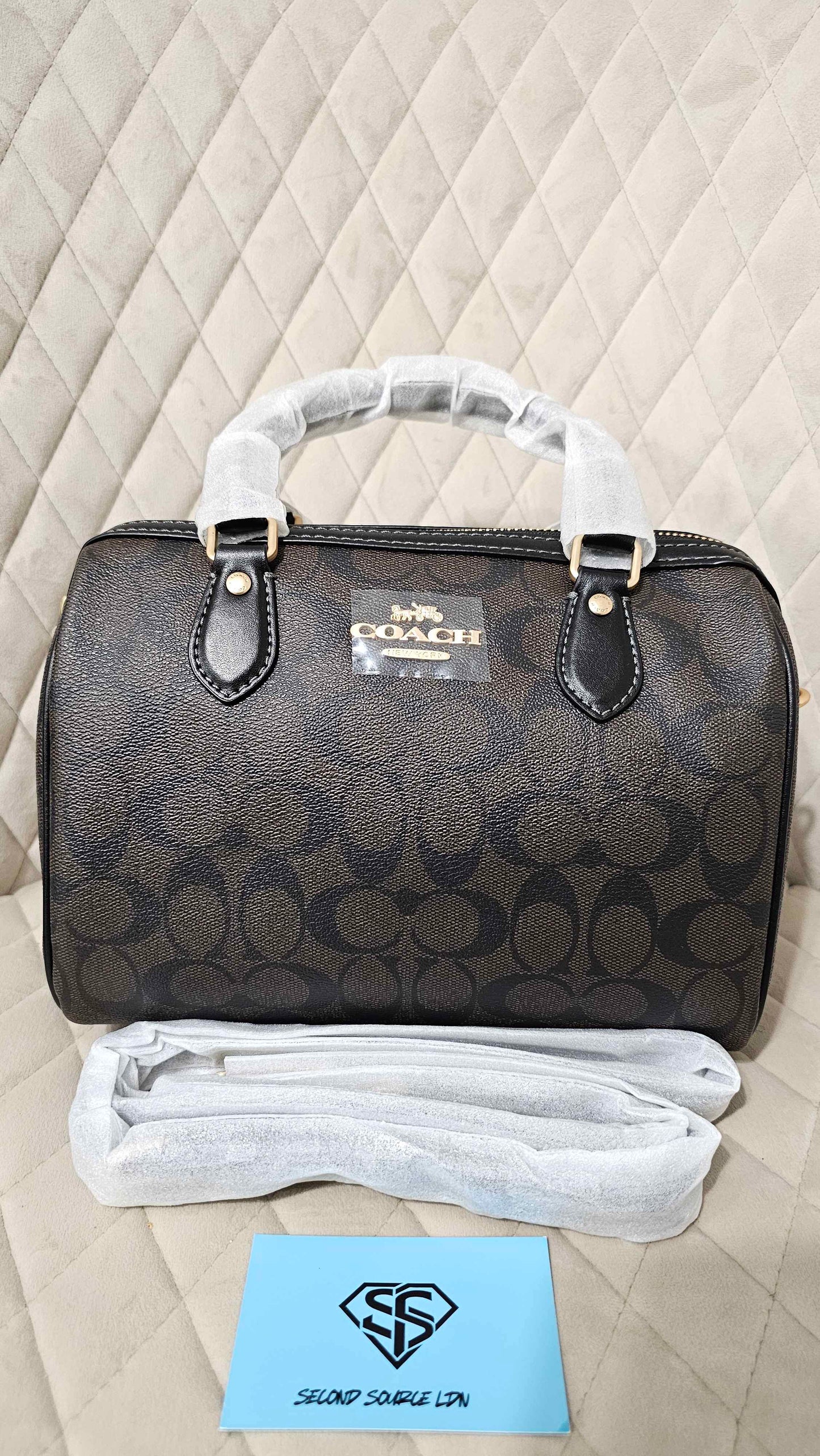 Coach Rowan Satchel Bag In Signature Canvas Brown SECOND SOURCE