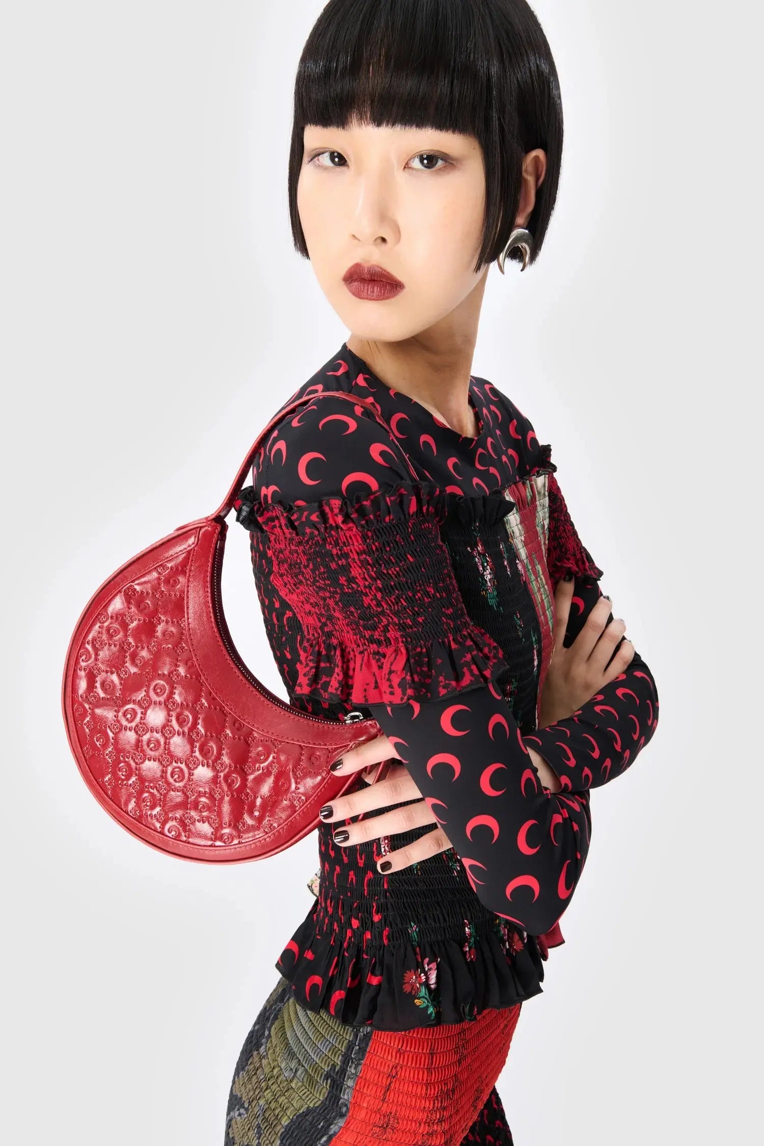 Marine Serre Recycled Moon Jersey Second Skin Crewneck Top Red Moon SECOND SOURCE