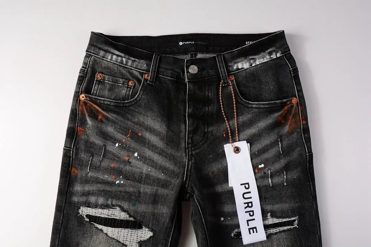 Purple Brand Jeans Black With Orange splatter - SECOND SOURCE