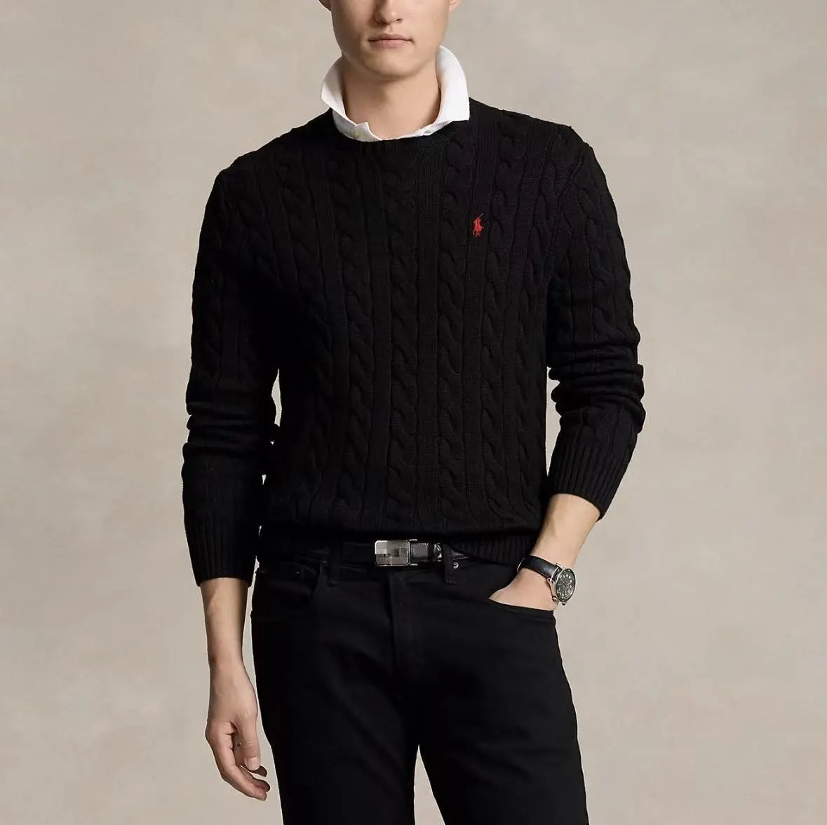 Ralph Lauren Cable Knit Jumper Black/ Beige SECOND SOURCE
