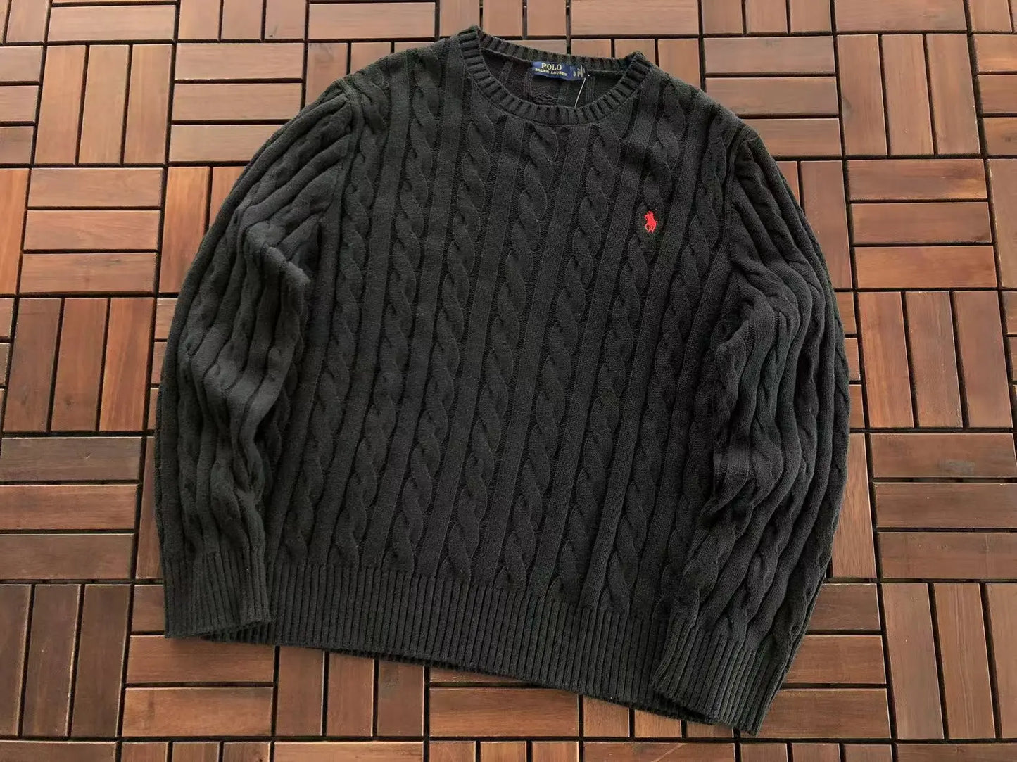 Ralph Lauren Cable Knit Jumper Black/ Beige SECOND SOURCE