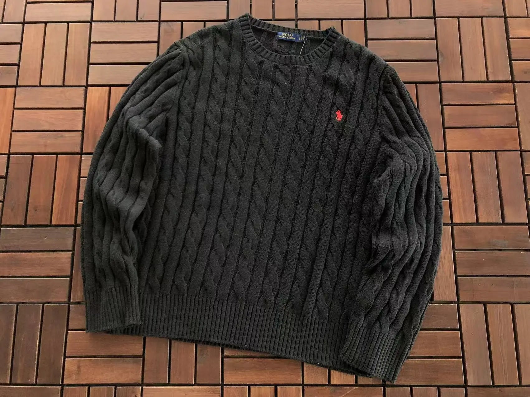Ralph Lauren Cable Knit Jumper Black/ Beige SECOND SOURCE