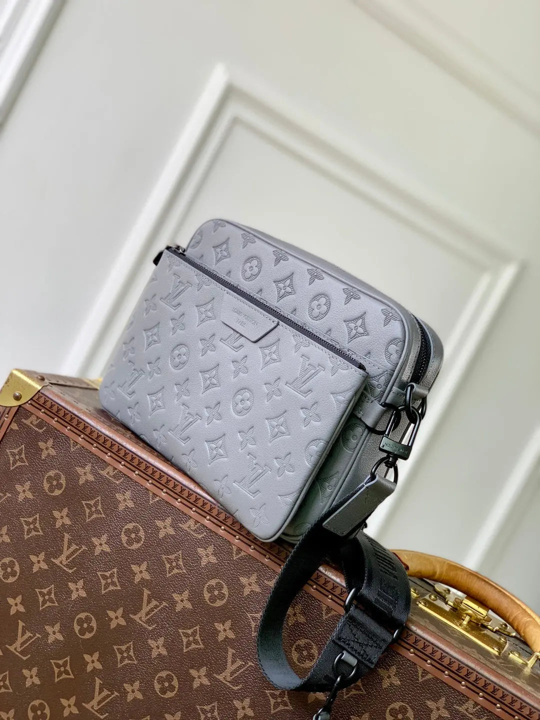 Trio Messenger Bag - Monogram Shadow Leather Grey Louis Vuitton