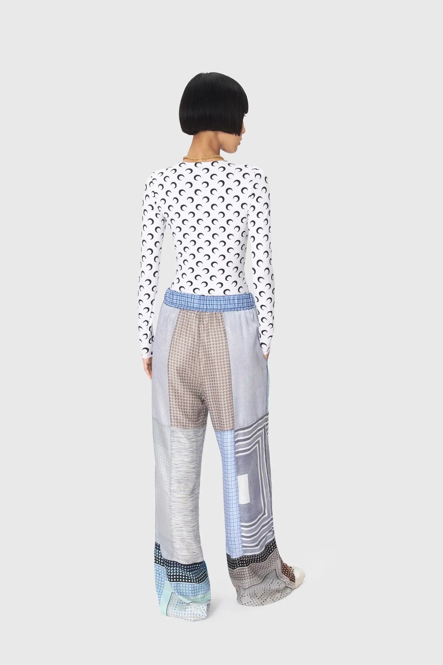 Marine Serre Recycled Moon Jersey Second Skin Crewneck Top in White SECOND SOURCE