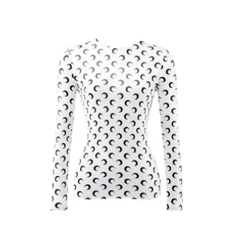 Marine Serre Recycled Moon Jersey Second Skin Crewneck Top in White SECOND SOURCE