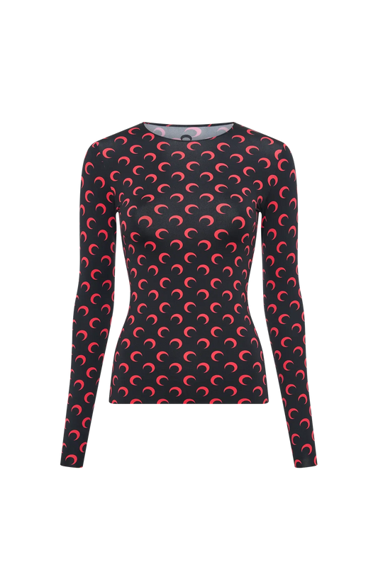 Marine Serre Recycled Moon Jersey Second Skin Crewneck Top Red Moon SECOND SOURCE