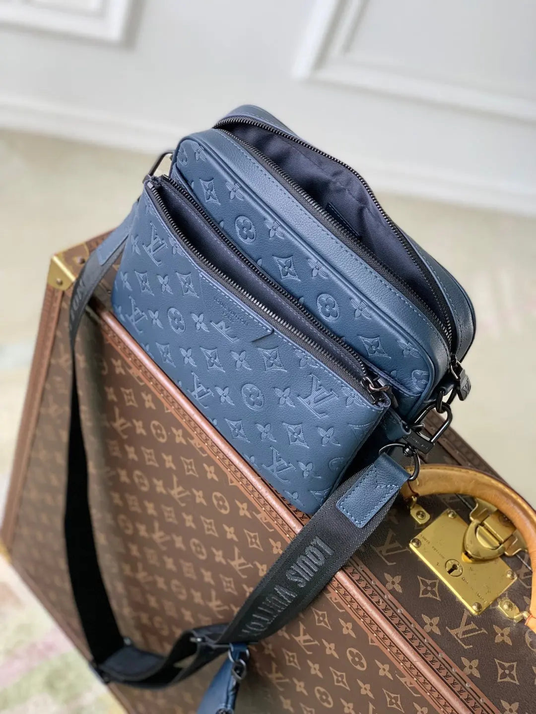 Trio Messenger Bag - Monogram Shadow Leather Blue Louis Vuitton