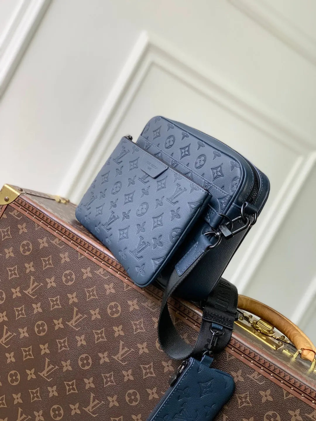 Trio Messenger Bag - Monogram Shadow Leather Blue Louis Vuitton