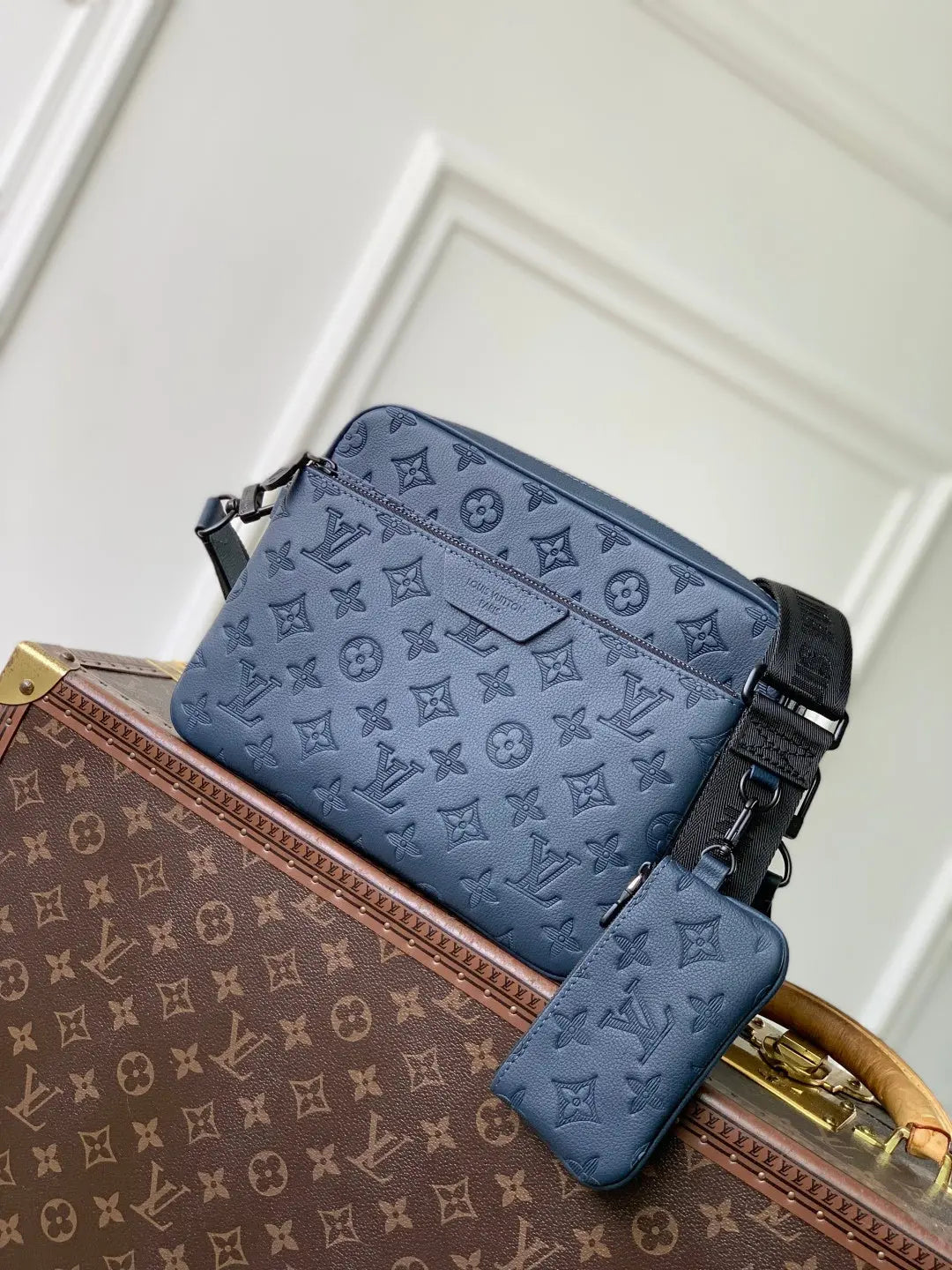 Trio Messenger Bag - Monogram Shadow Leather Blue Louis Vuitton