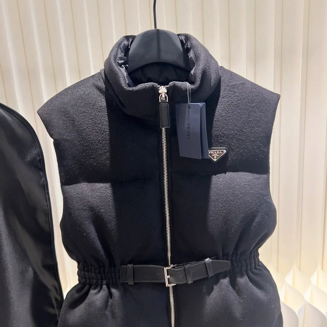 Prada Wool Belted Down Gilet - SECOND SOURCE