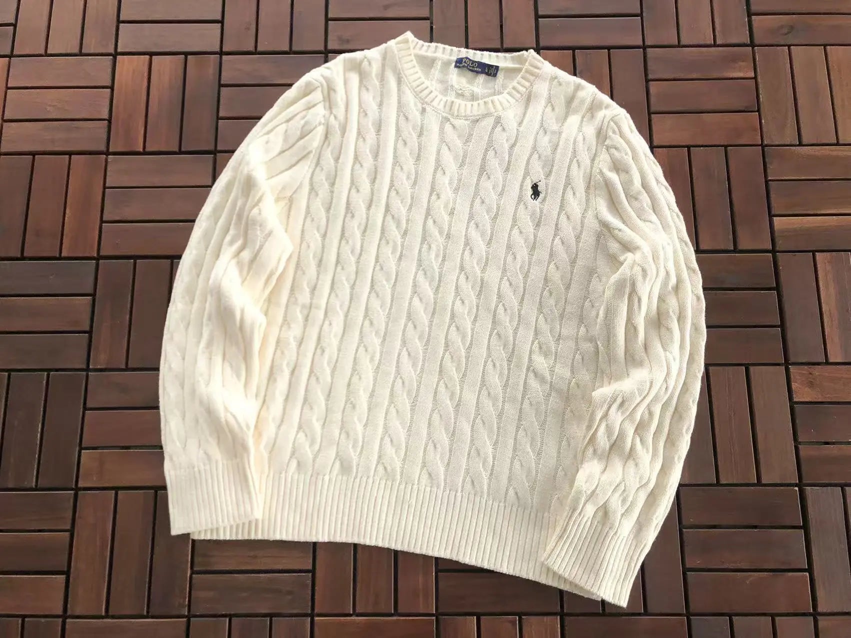 Ralph Lauren Cable Knit Jumper Black/ Beige SECOND SOURCE