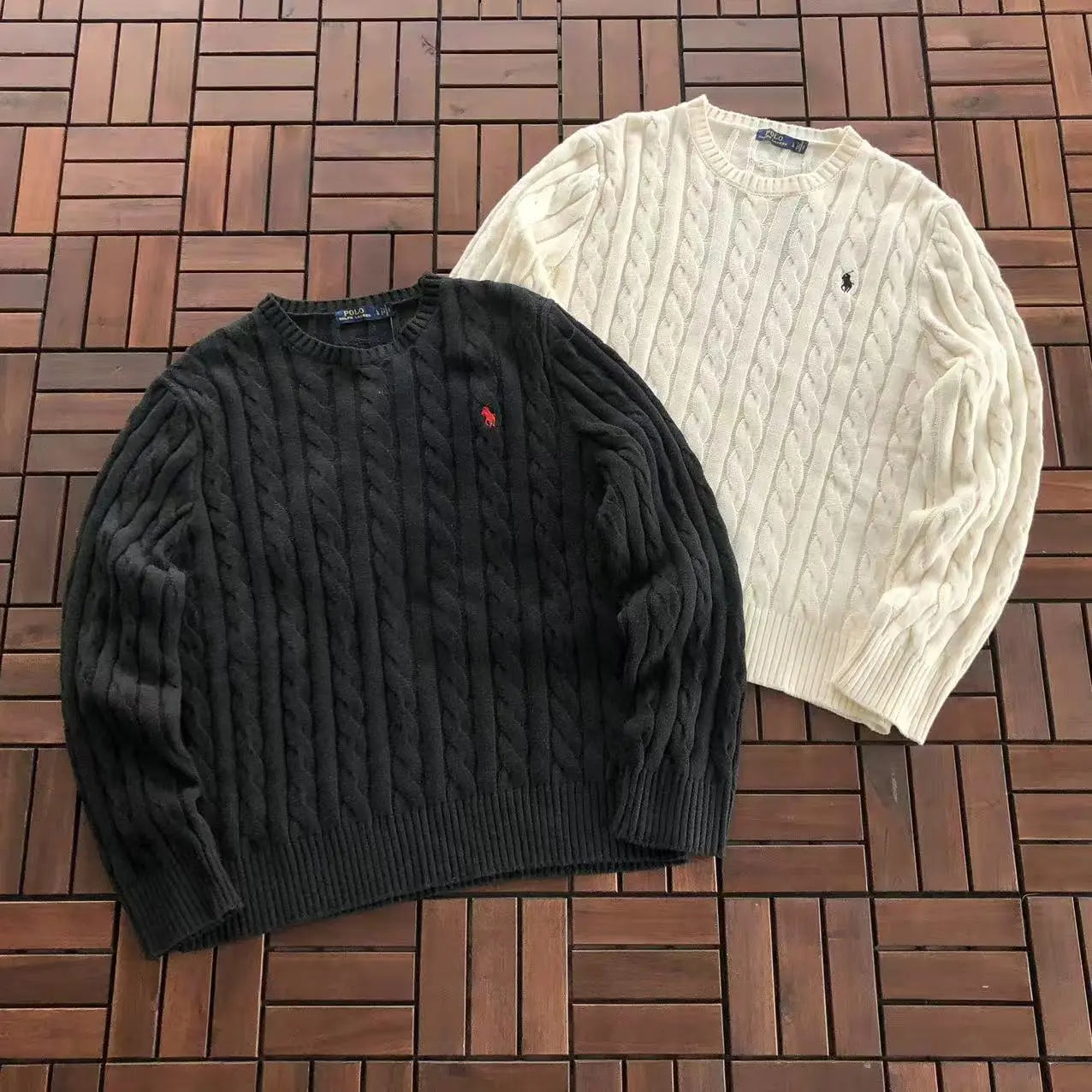 Ralph Lauren Cable Knit Jumper Black/ Beige SECOND SOURCE