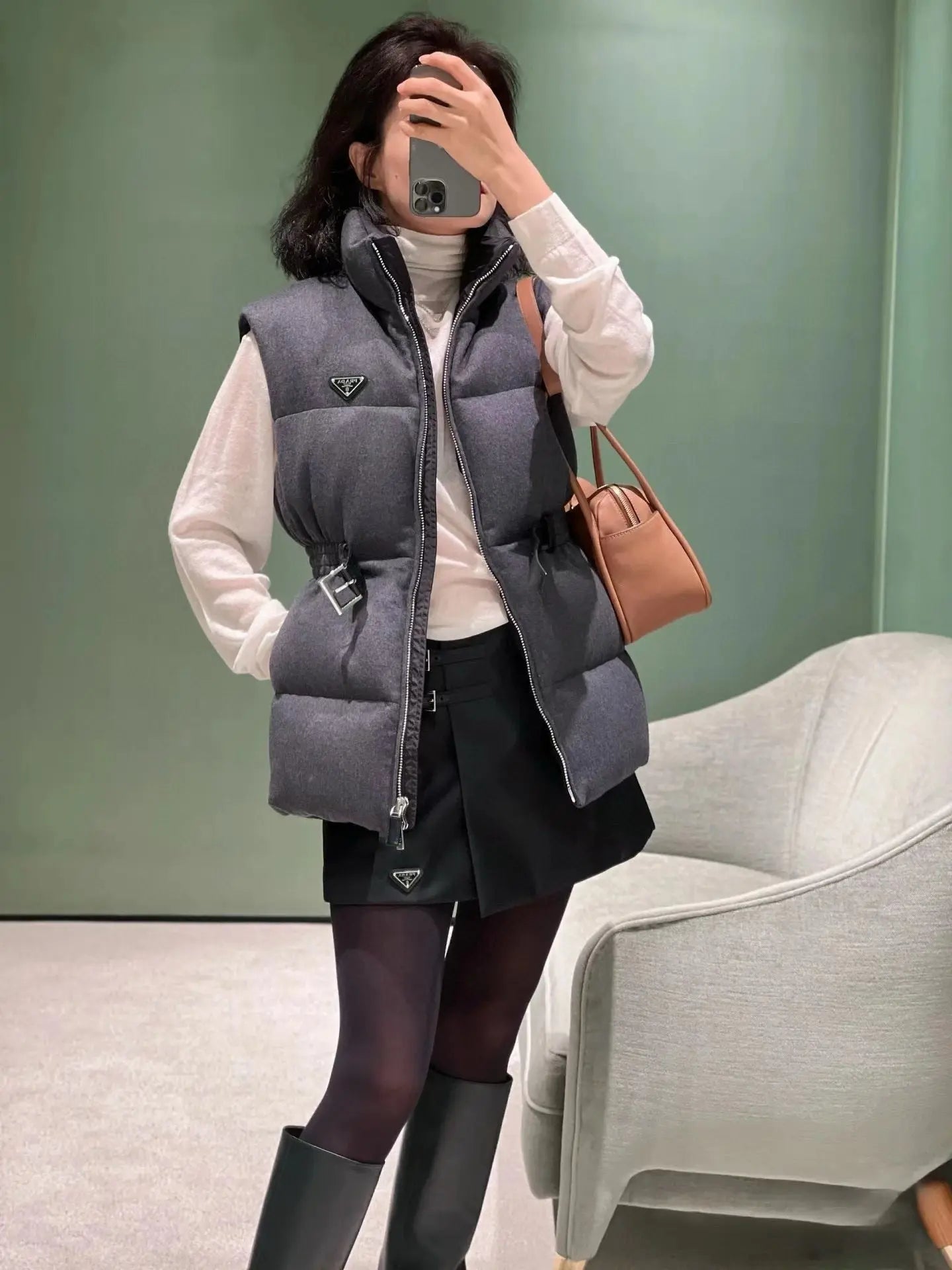 Prada Wool Belted Down Gilet - SECOND SOURCE