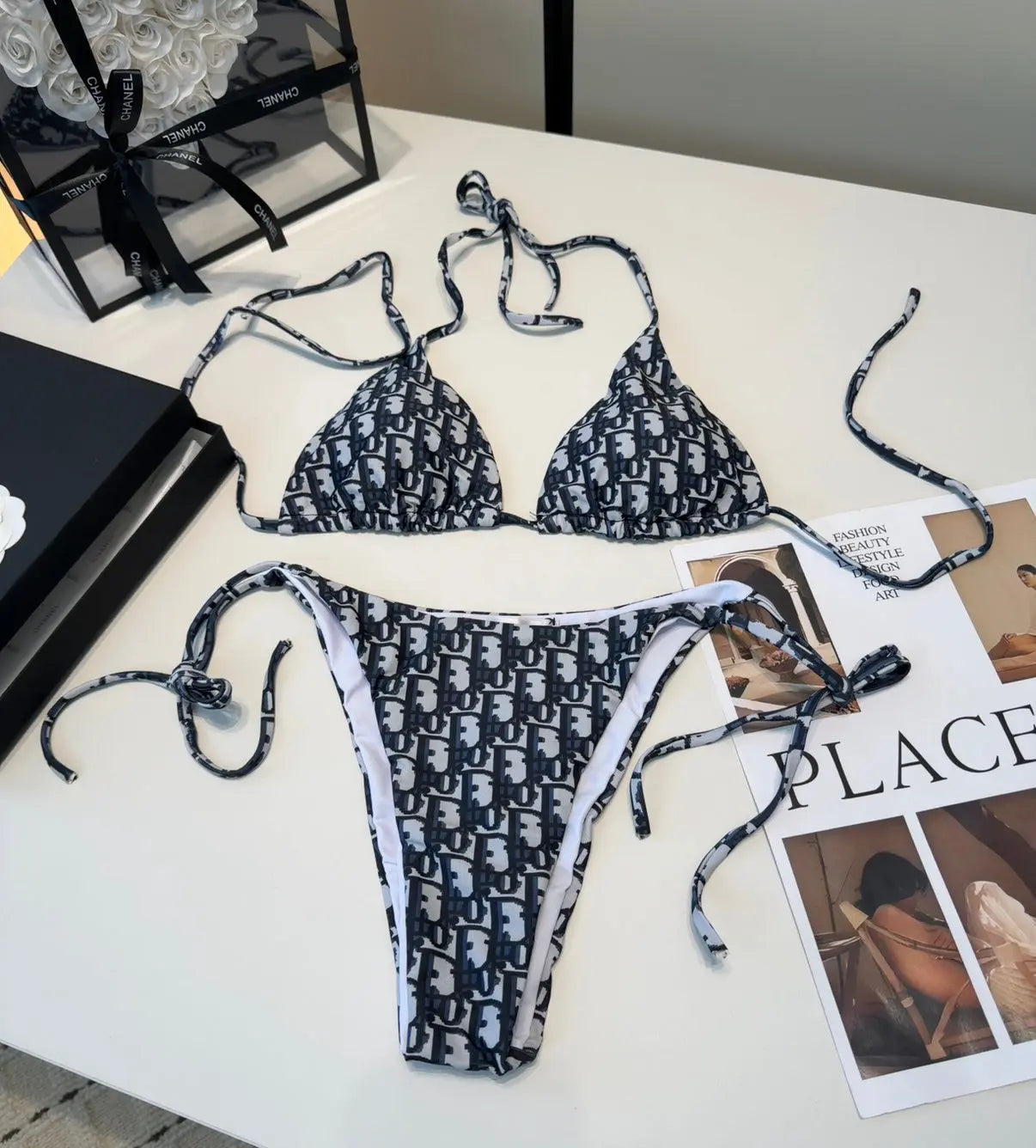 Christian Dior Swimwear Bikini in Black/White SECOND SOURCE