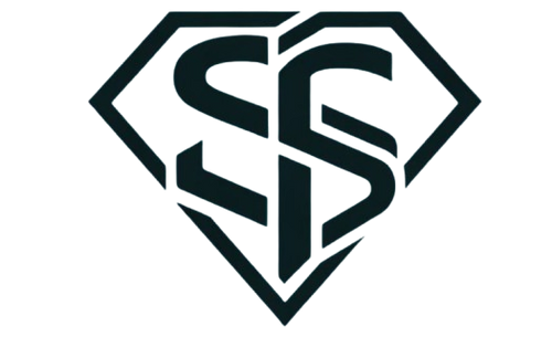 Black logo with a diamond shape and 'SS' initials on a white background